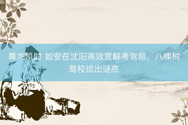 尊龙凯时 如安在沈阳高效宽解考驾照，八棵树驾校给出谜底
